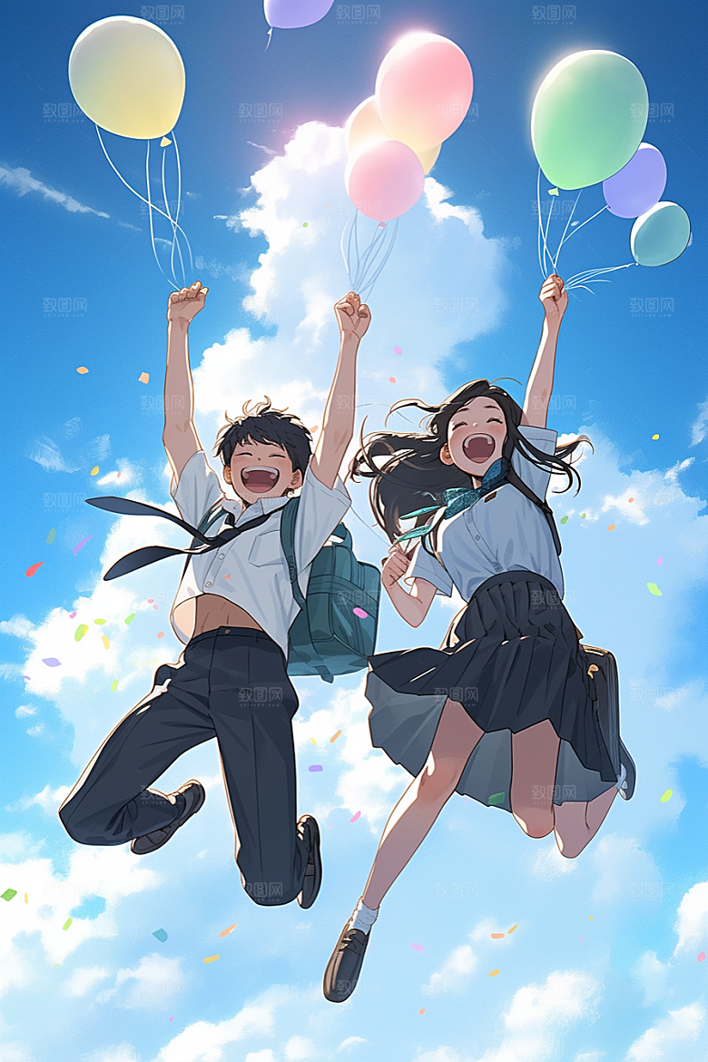 学生放暑假结业毕业旅游插画