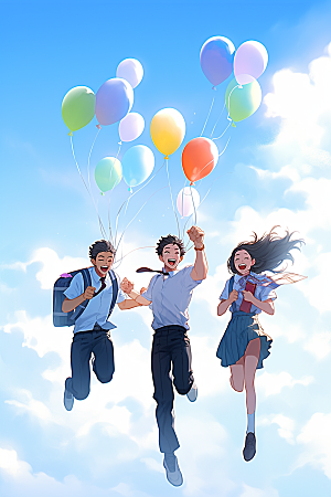 学生放暑假放假了手绘插画
