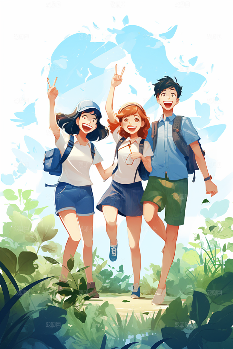 学生放暑假夏季快乐插画
