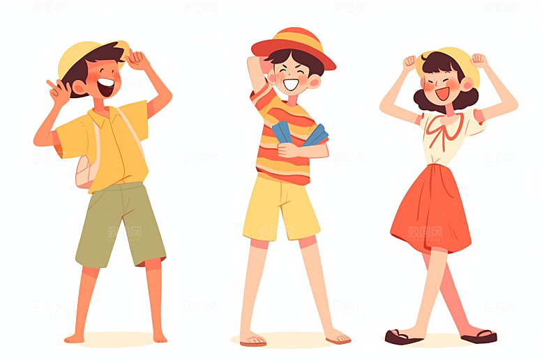 学生放暑假结伴夏季插画