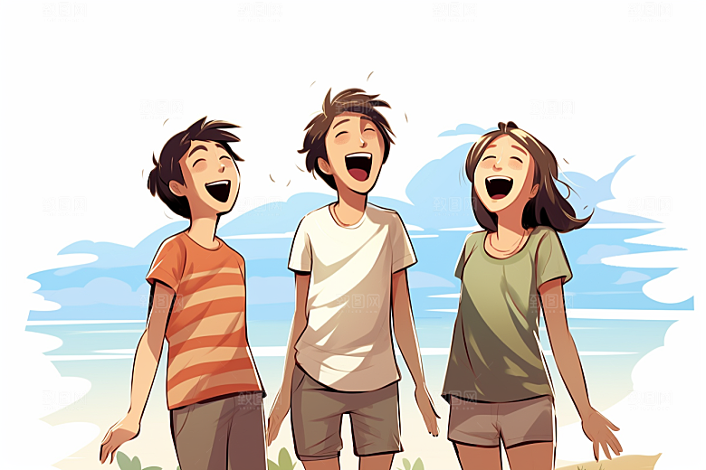 学生放暑假结业夏天插画