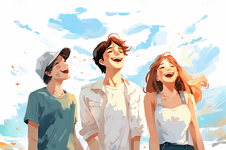 学生放暑假夏季漫画风插画