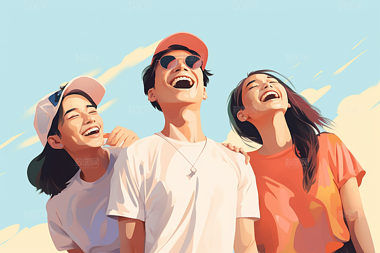 学生放暑假结业夏季插画