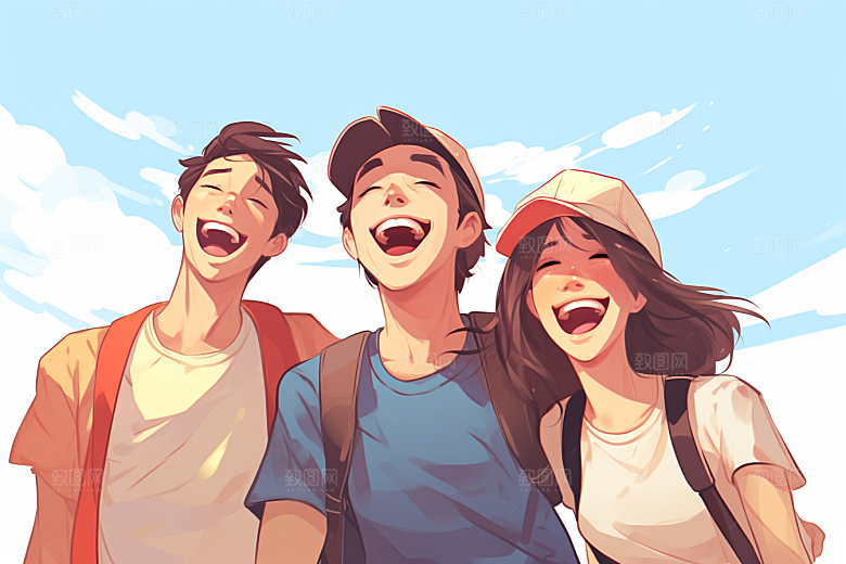 学生放暑假夏天结业插画