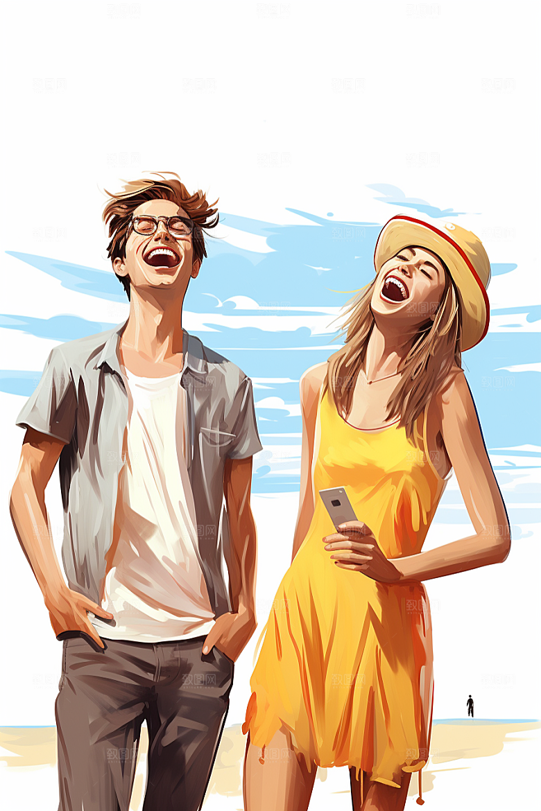 学生放暑假夏天毕业旅游插画