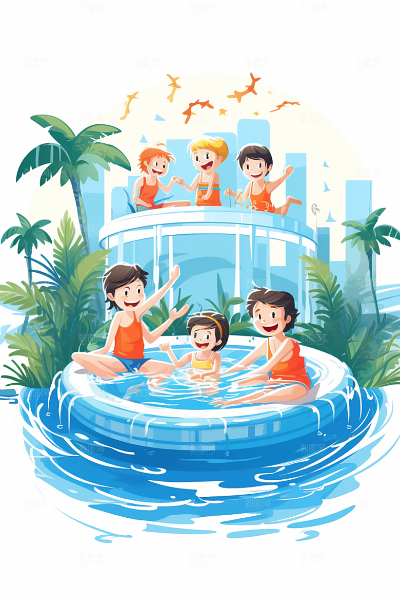 学生放暑假快乐夏天插画