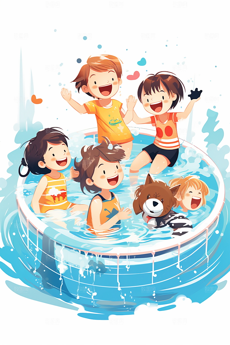 学生放暑假快乐旅游插画