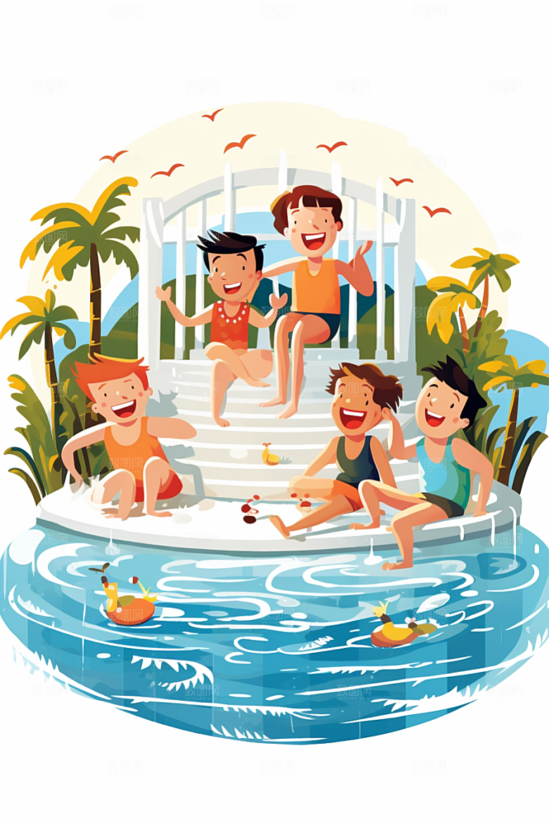 学生放暑假毕业旅游夏天插画
