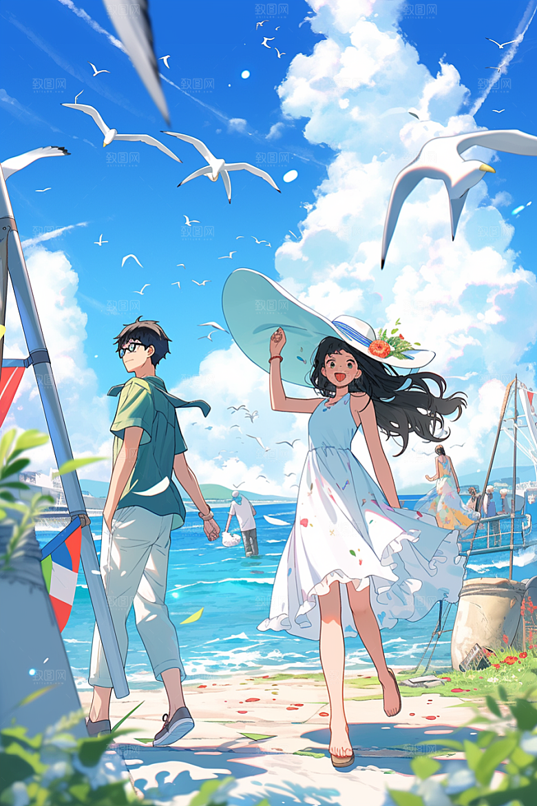 学生放暑假夏天结业插画