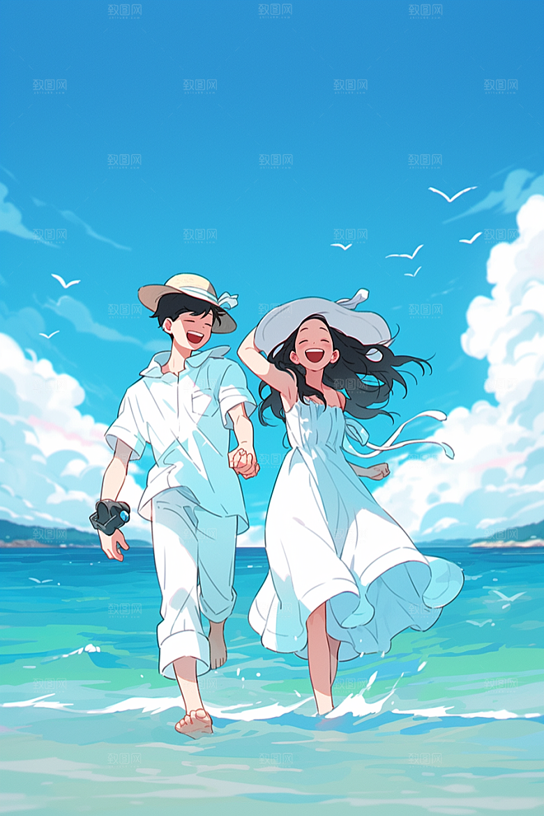 学生放暑假结业手绘插画