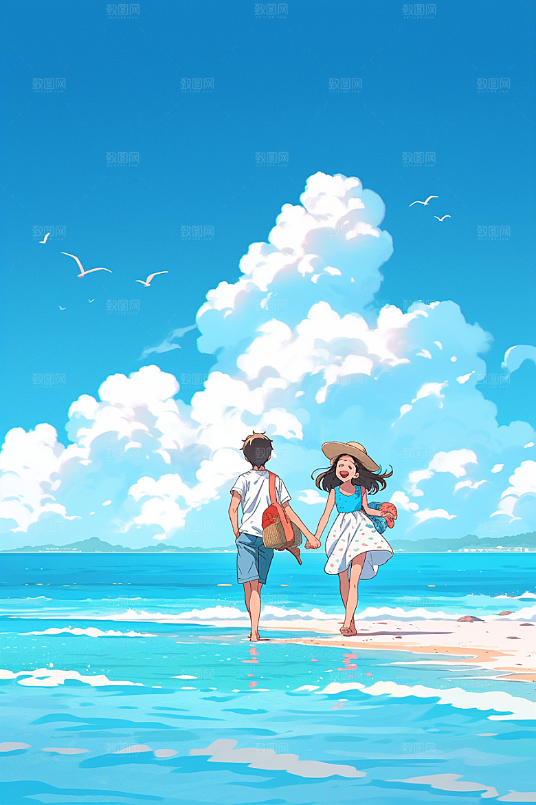 学生放暑假放假了夏天插画