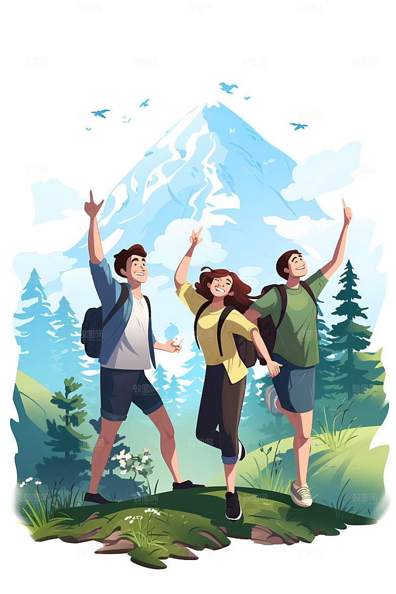 学生放暑假放假了毕业旅游插画