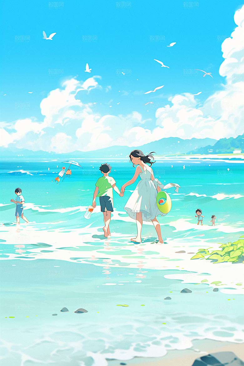 学生放暑假手绘夏季插画