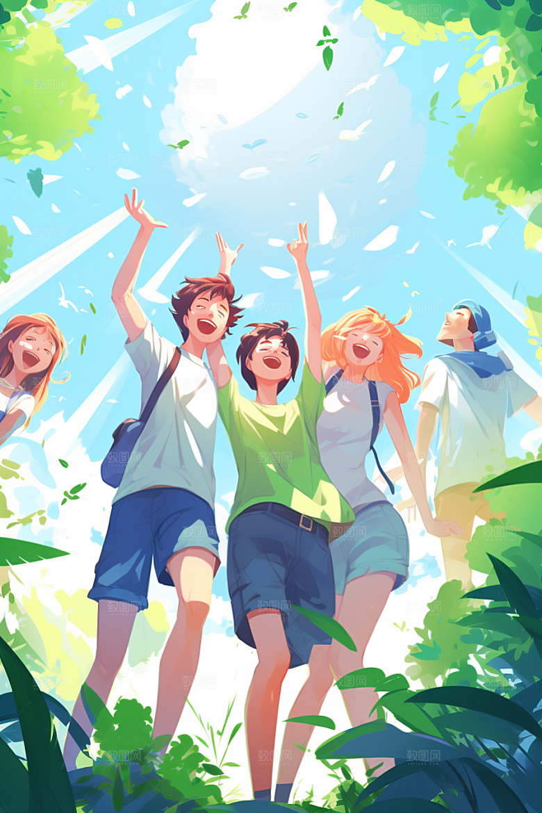 学生放暑假夏天结业插画