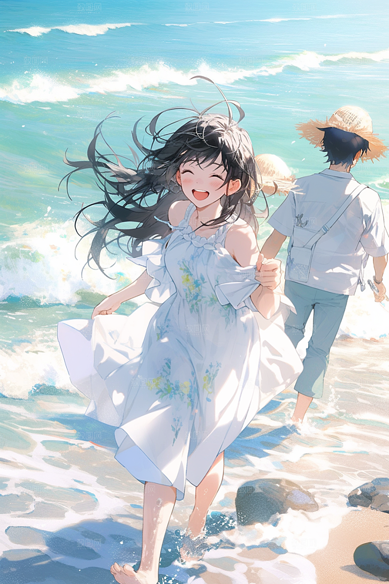 学生放暑假出游夏季插画