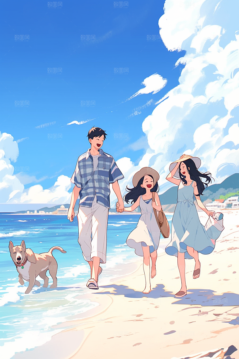 学生放暑假放假了快乐插画