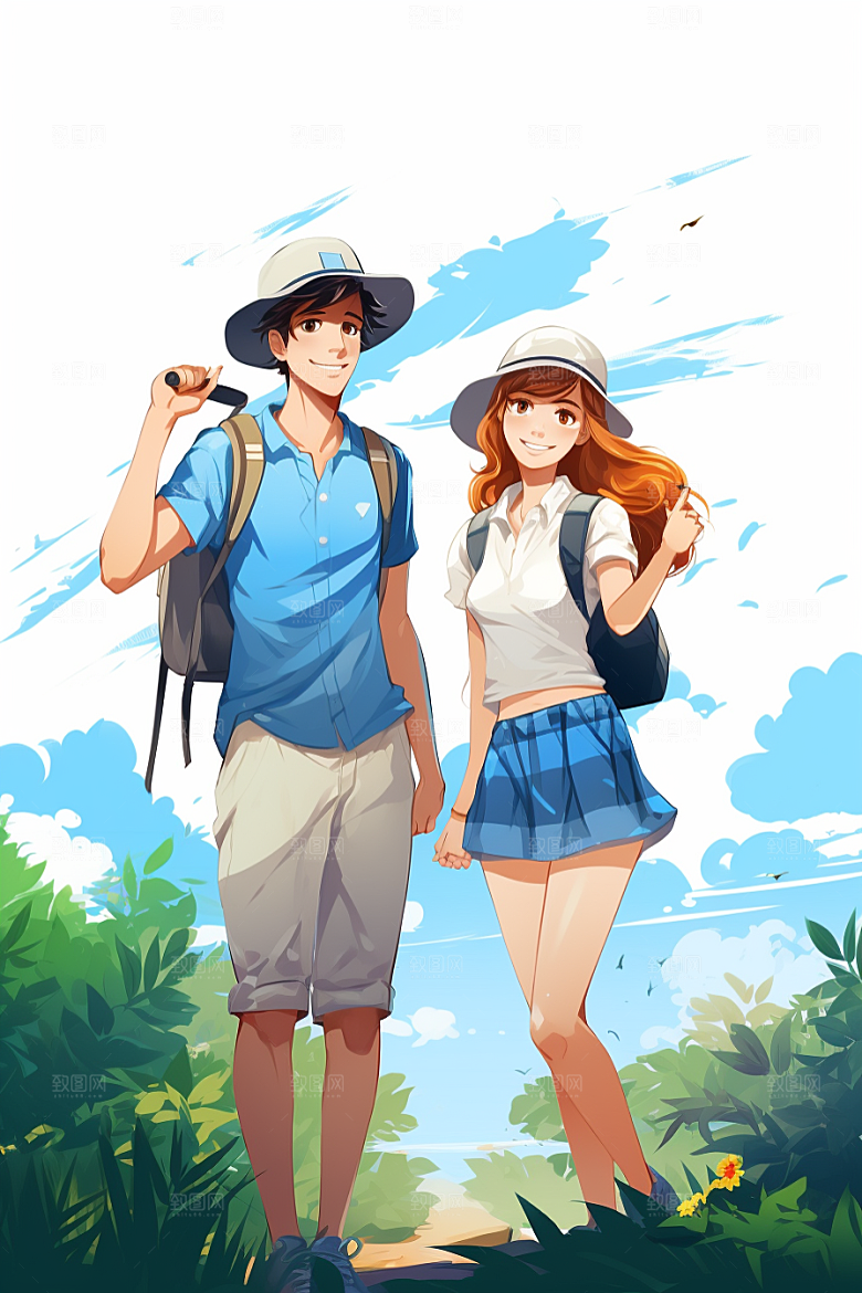 学生放暑假结业手绘插画