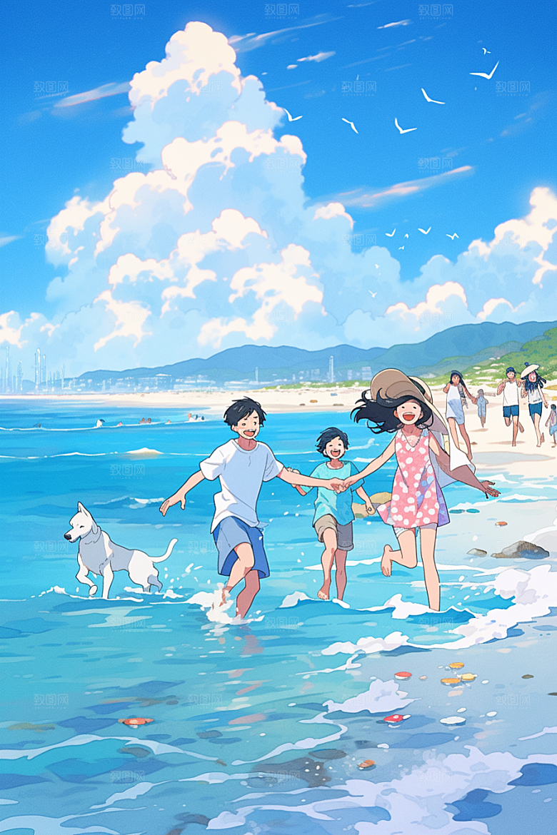 学生放暑假放假了结业插画