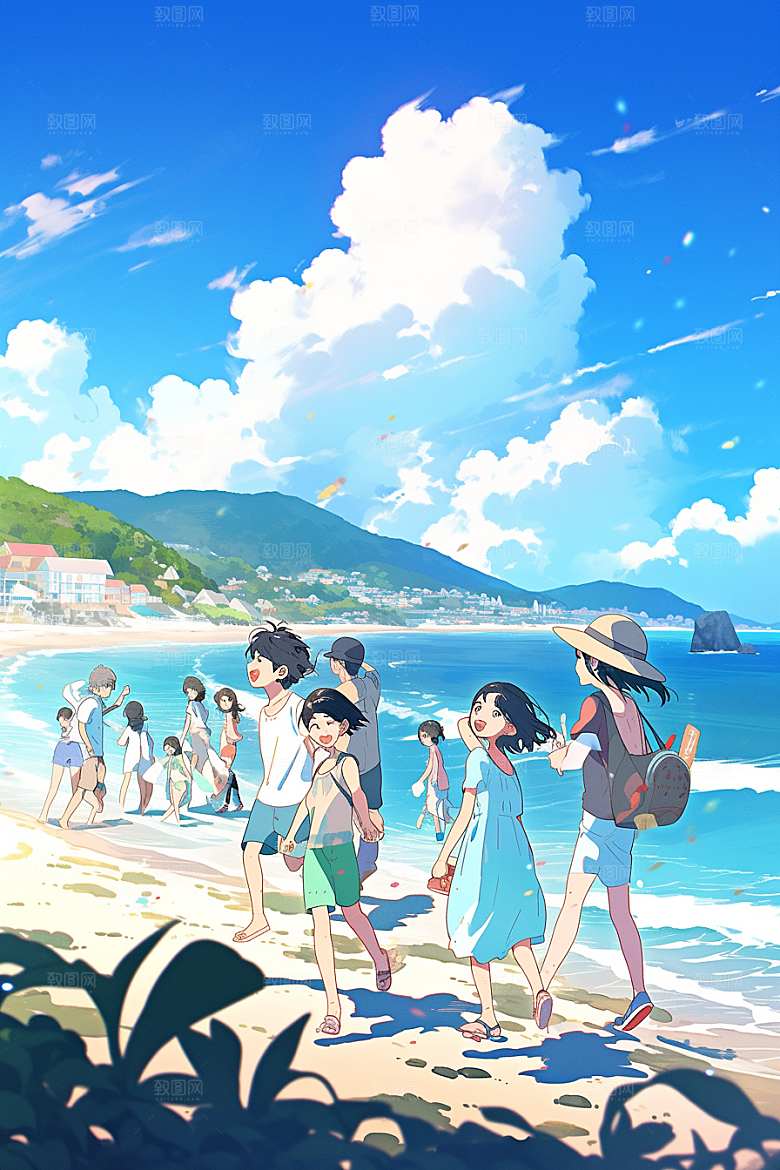 学生放暑假夏季结业插画