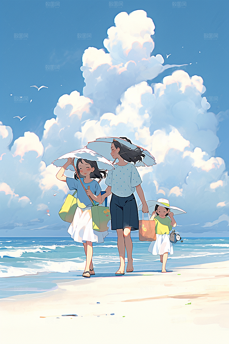 学生放暑假放假了夏天插画