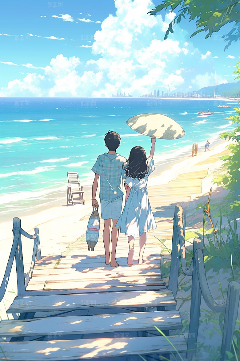 学生放暑假旅游夏天插画