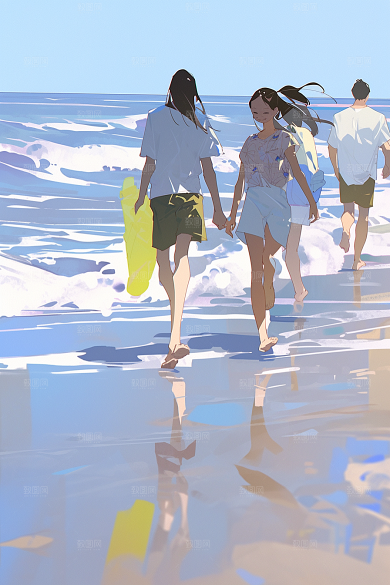 学生放暑假放假了手绘插画