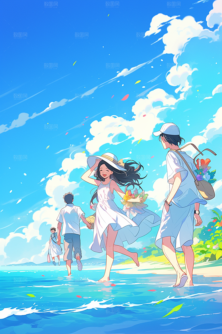 学生放暑假手绘结业插画