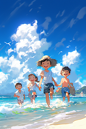 学生放暑假放假了快乐插画