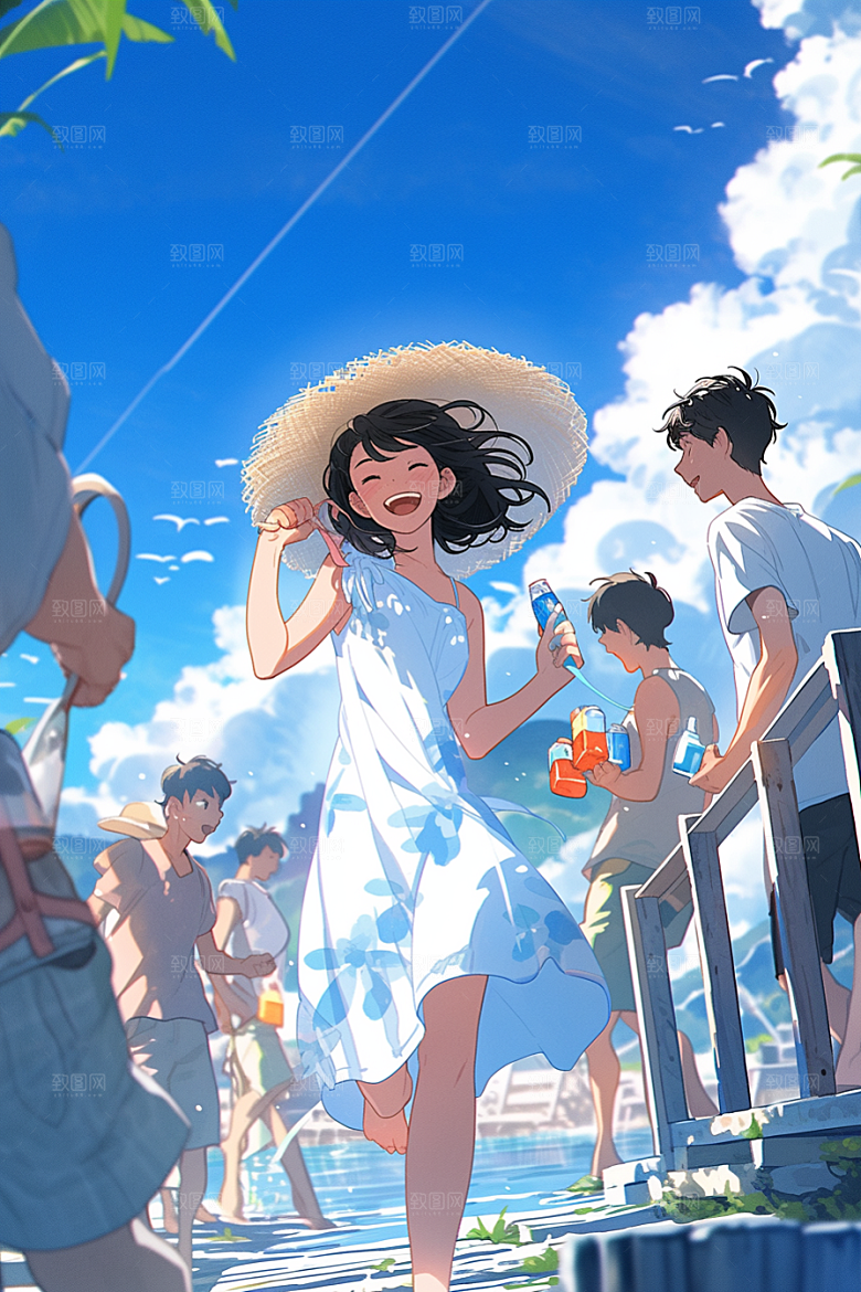 学生放暑假夏天夏季插画
