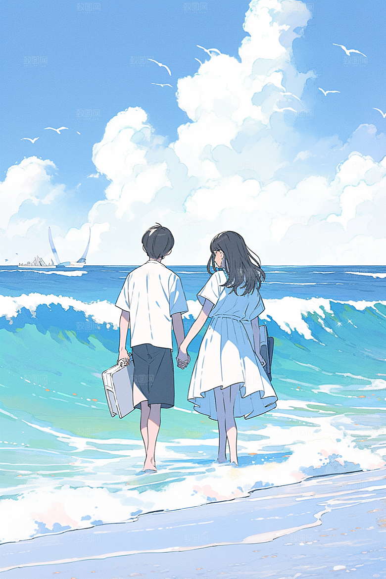学生放暑假漫画风结业插画