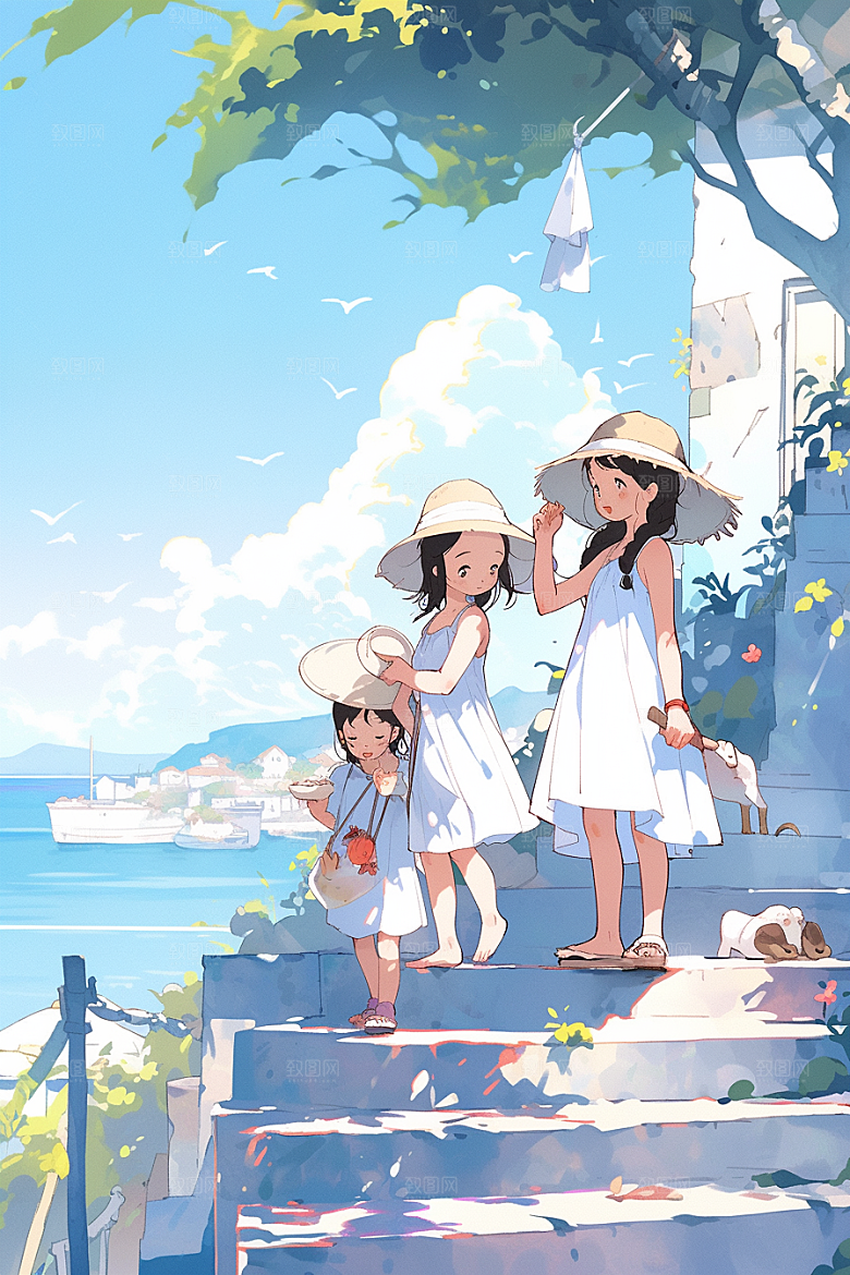 学生放暑假旅游夏天插画