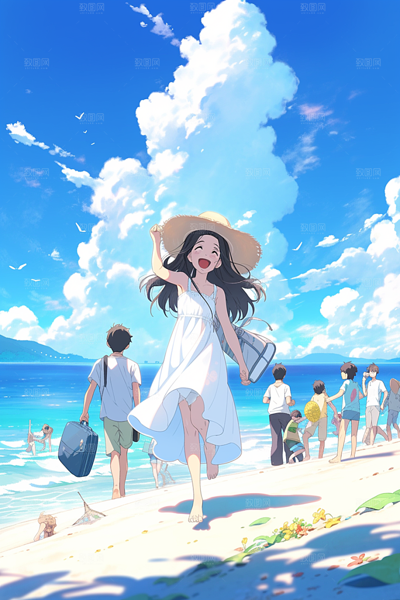学生放暑假夏天放假了插画