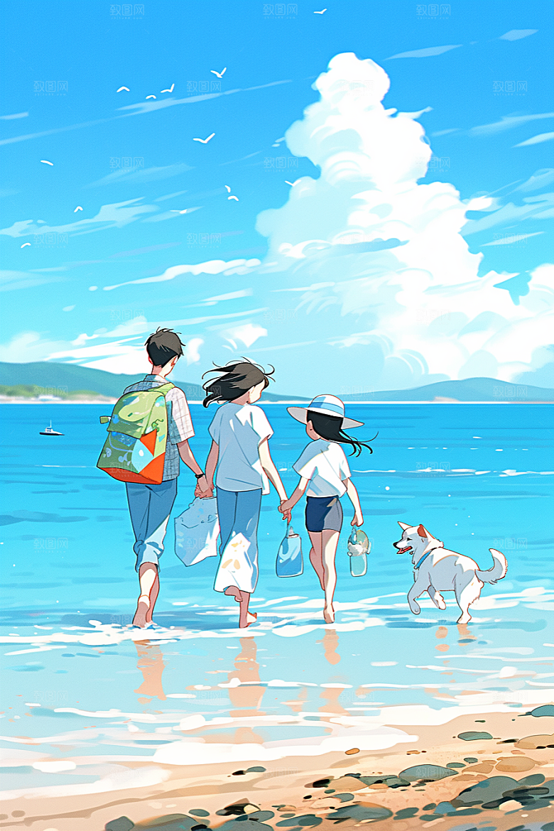 学生放暑假旅游夏季插画