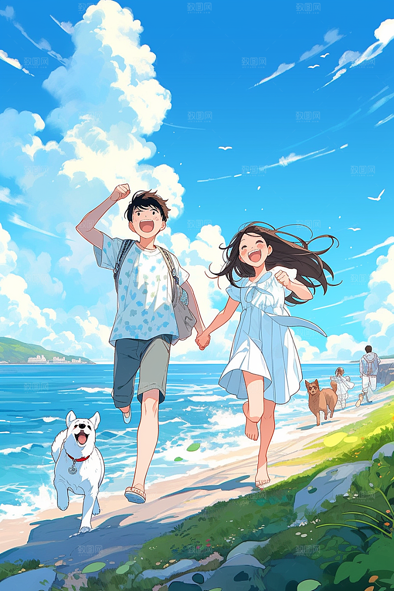 学生放暑假放假了手绘插画