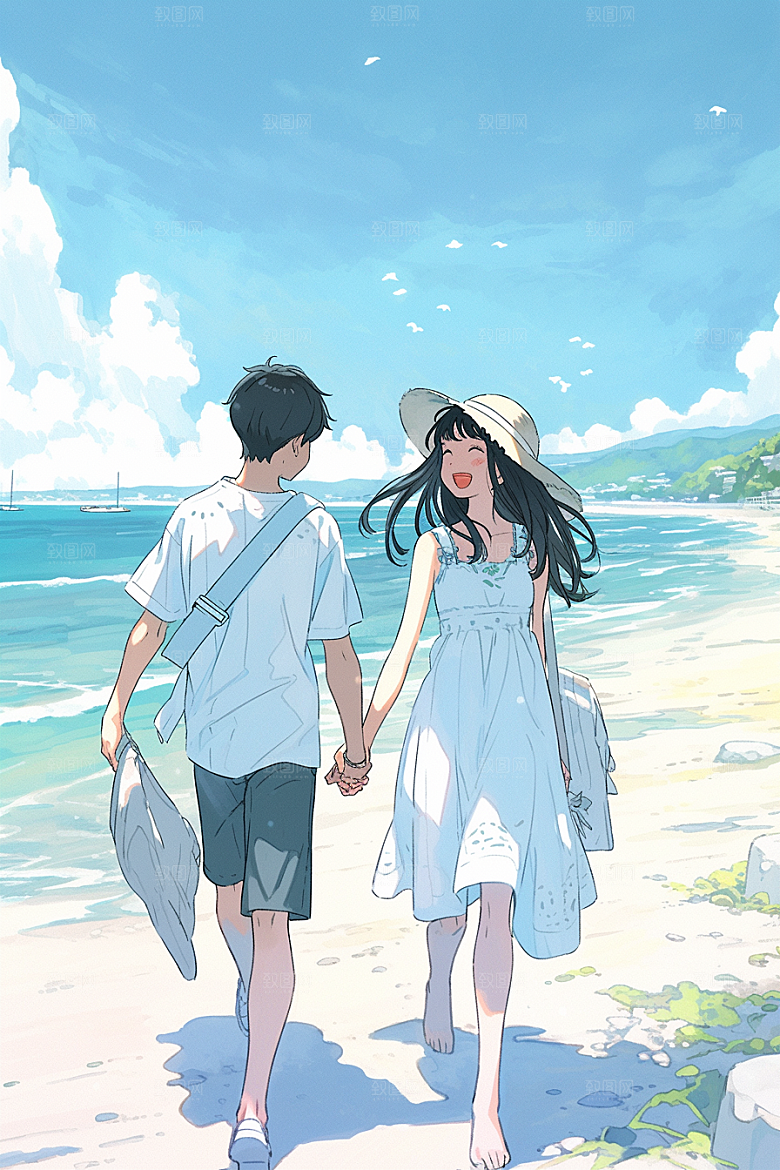 学生放暑假夏天放假了插画