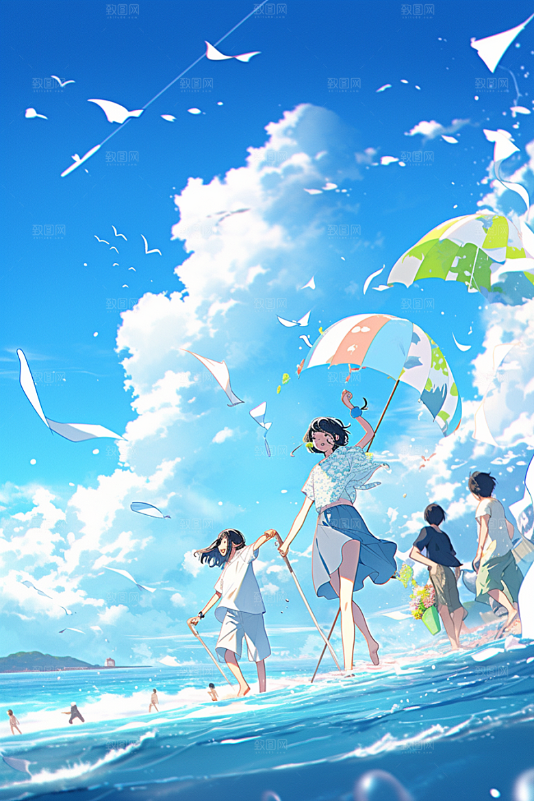 学生放暑假手绘夏季插画