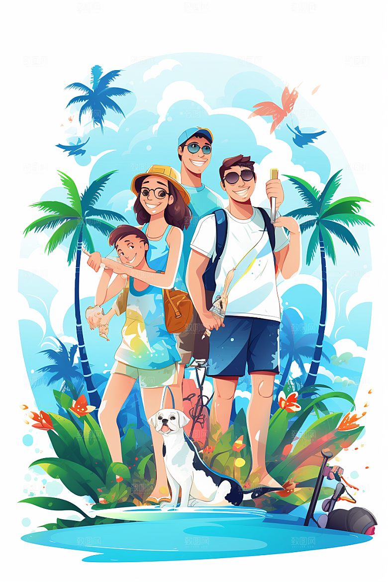 学生放暑假出游毕业旅游插画