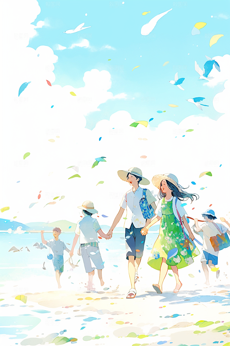 学生放暑假快乐夏季插画