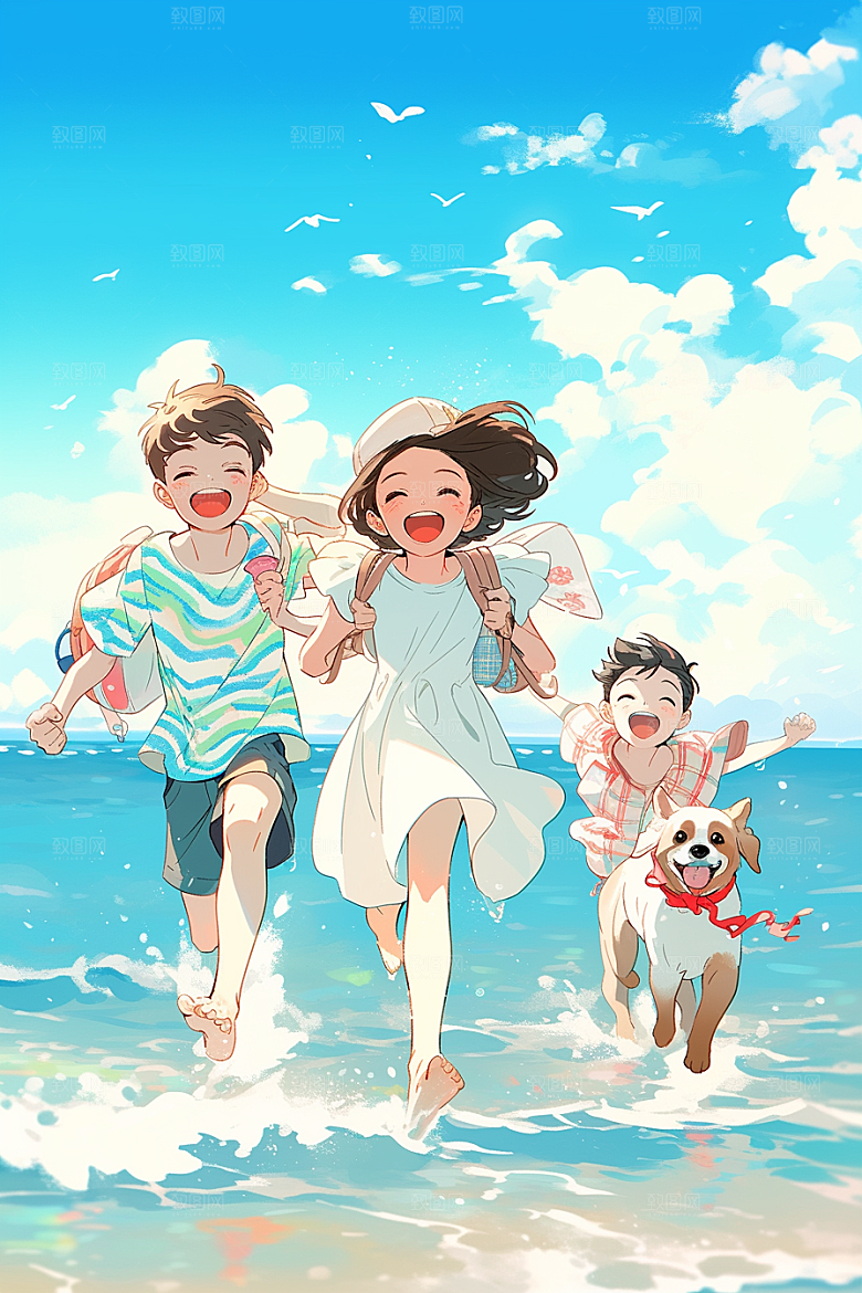 学生放暑假毕业旅游夏天插画