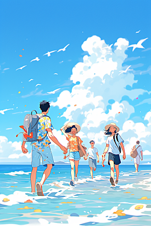 学生放暑假夏天结业插画