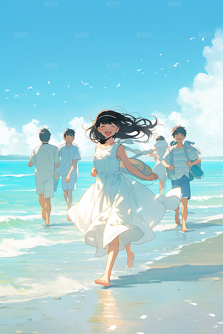 学生放暑假夏天毕业旅游插画
