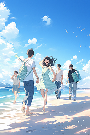 学生放暑假放假了结业插画