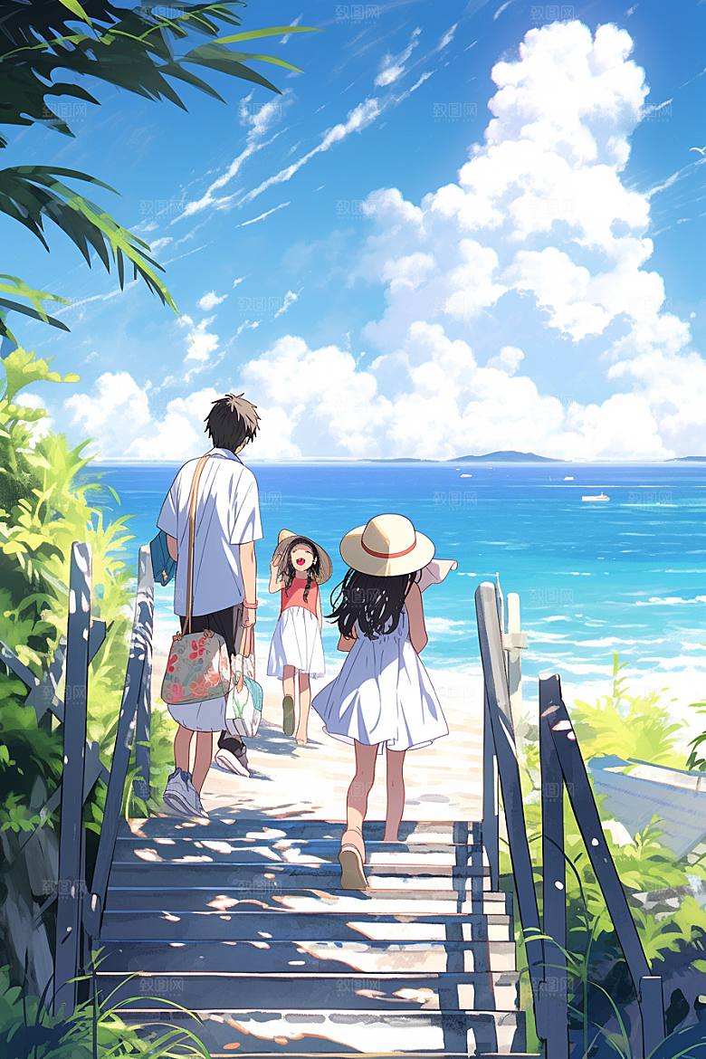 学生放暑假结业手绘插画