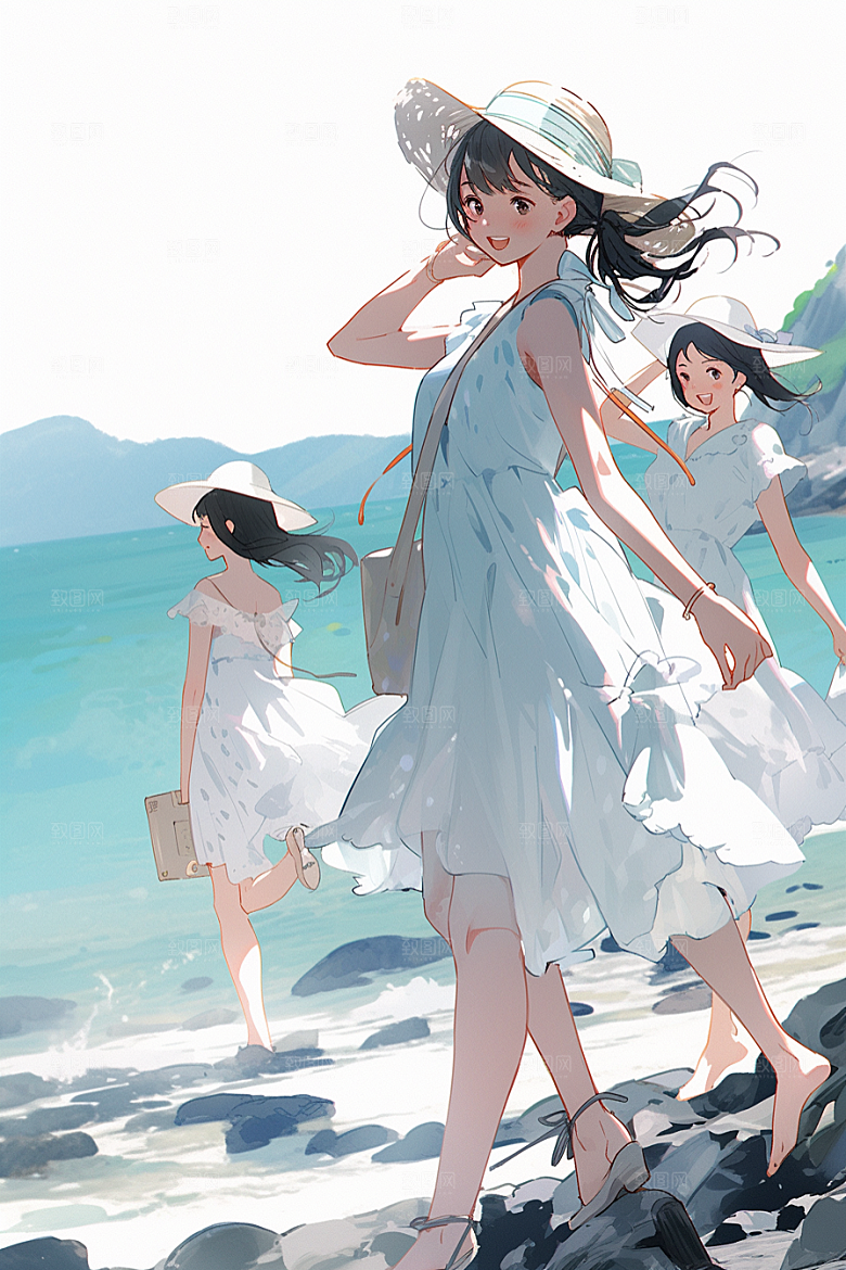 学生放暑假放假了夏季插画