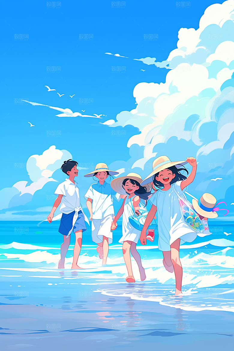 学生放暑假夏季快乐插画