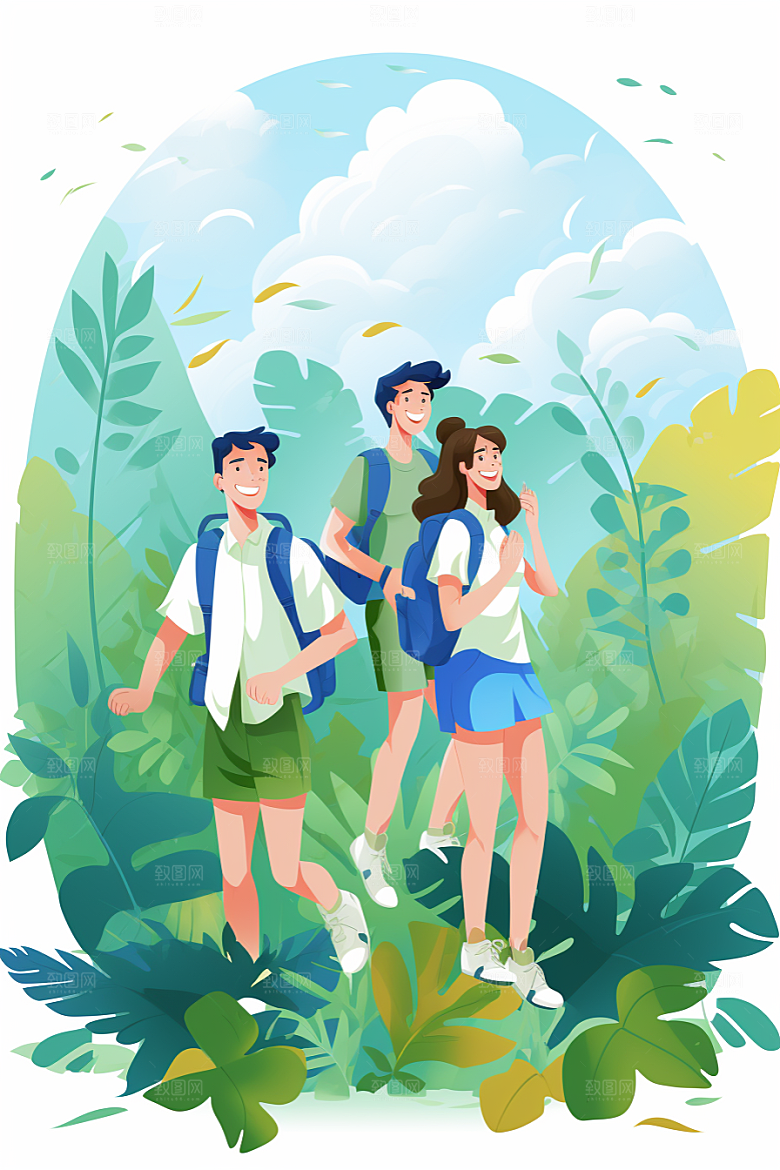 学生放暑假结业手绘插画