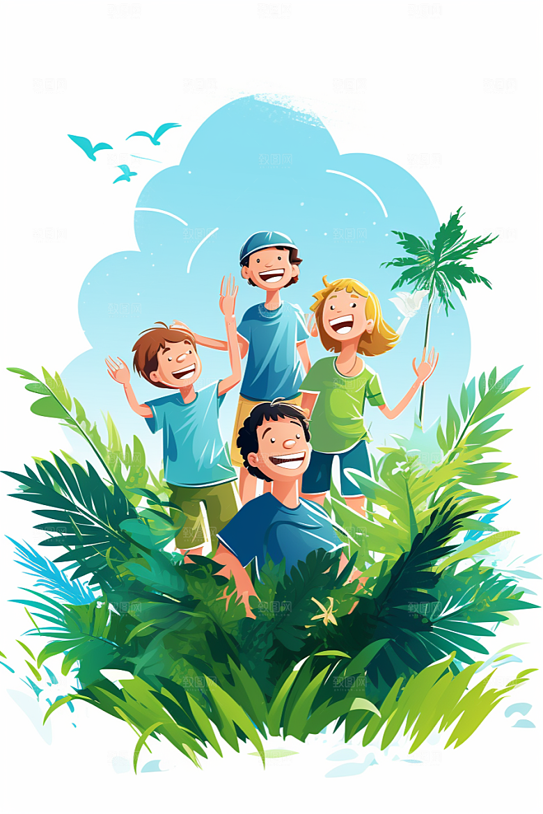 学生放暑假毕业旅游夏天插画