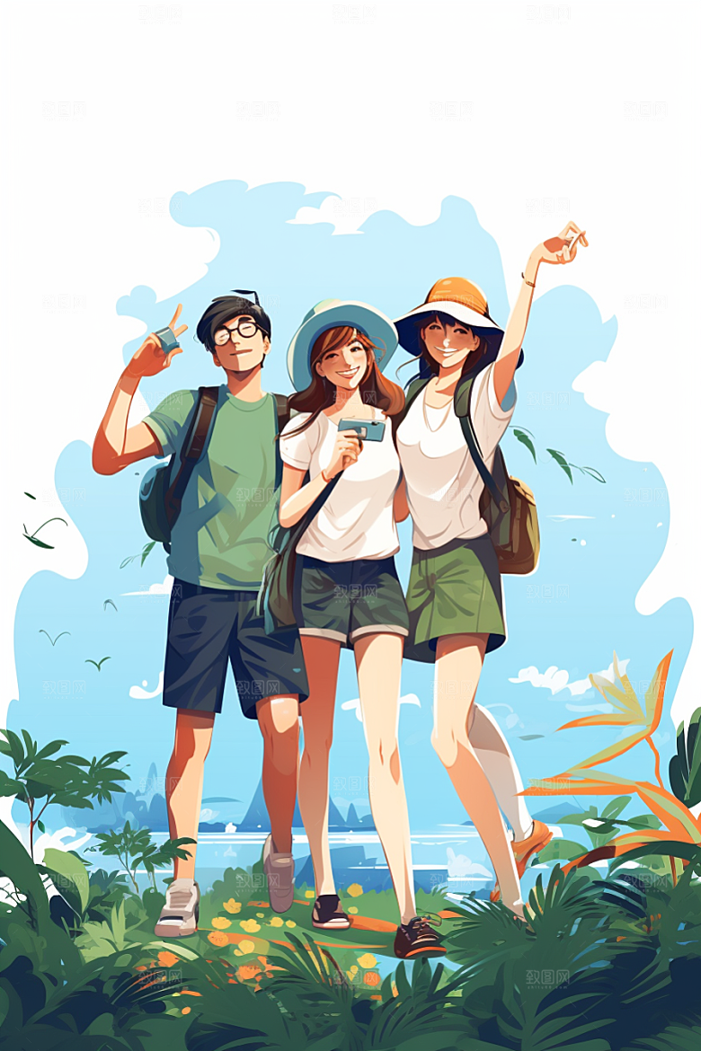学生放暑假结业夏季插画