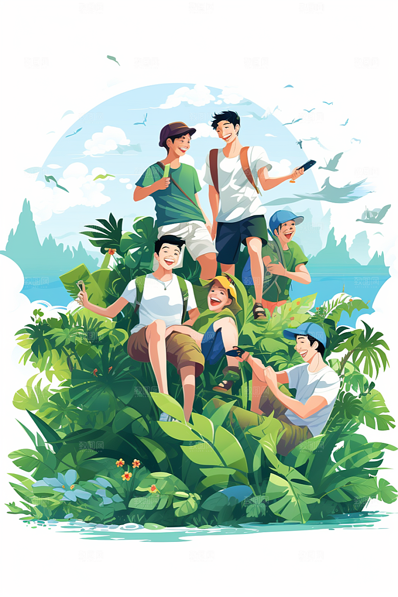 学生放暑假出游毕业旅游插画