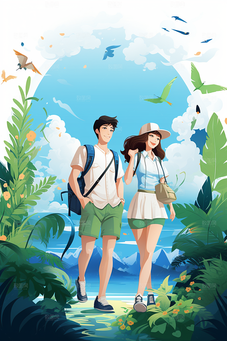 学生放暑假夏天夏季插画